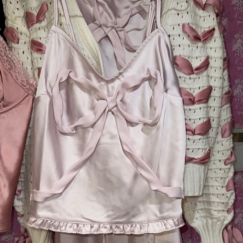 Pink bow Satin Camisole